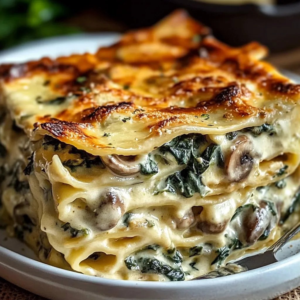 Creamy Spinach & Mushroom Lasagna - My Grandma's Pie