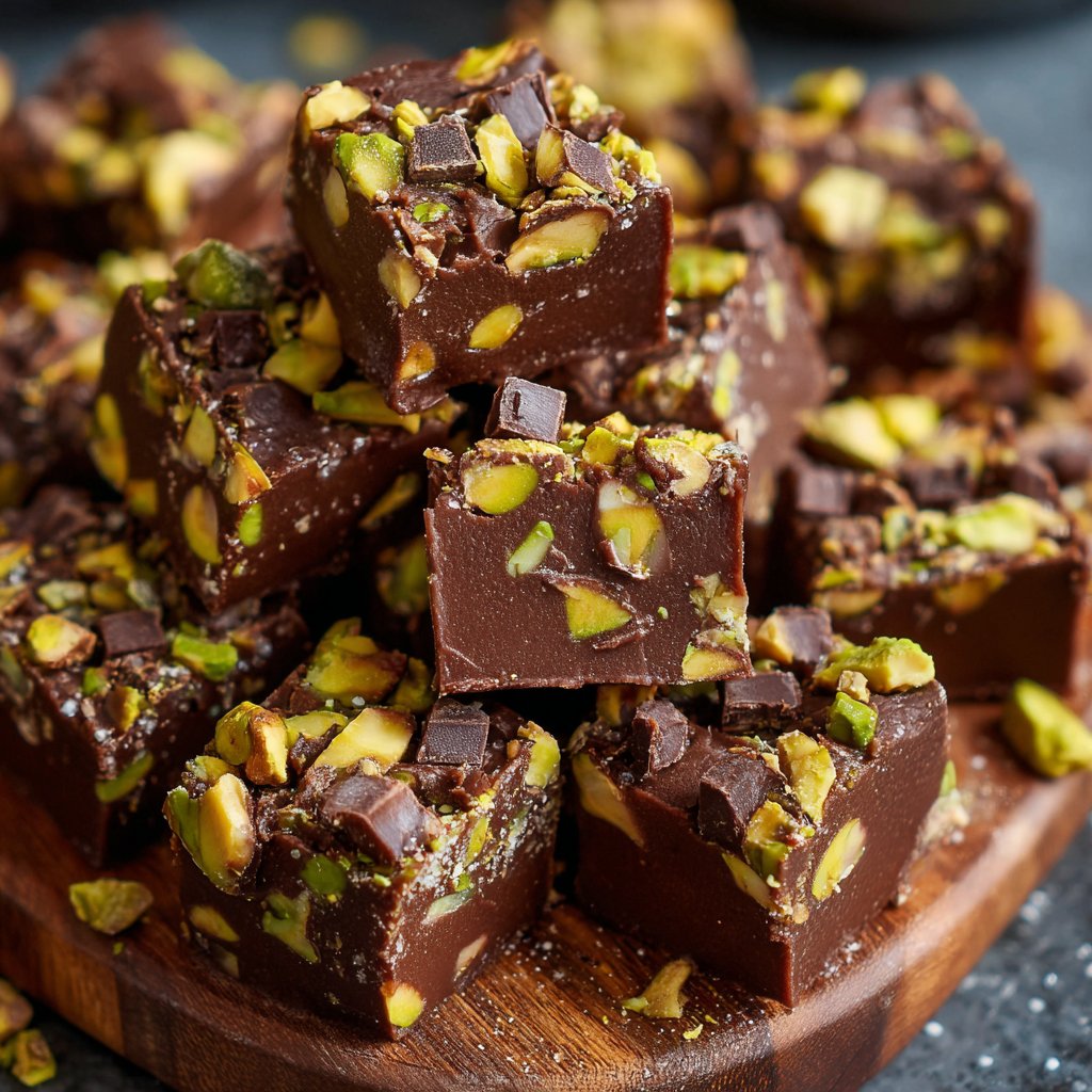 Chocolate Pistachio Fudge Bites