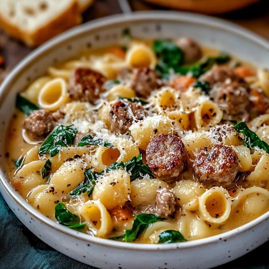 Creamy Parmesan Ditalini Soup with Italian Sausage