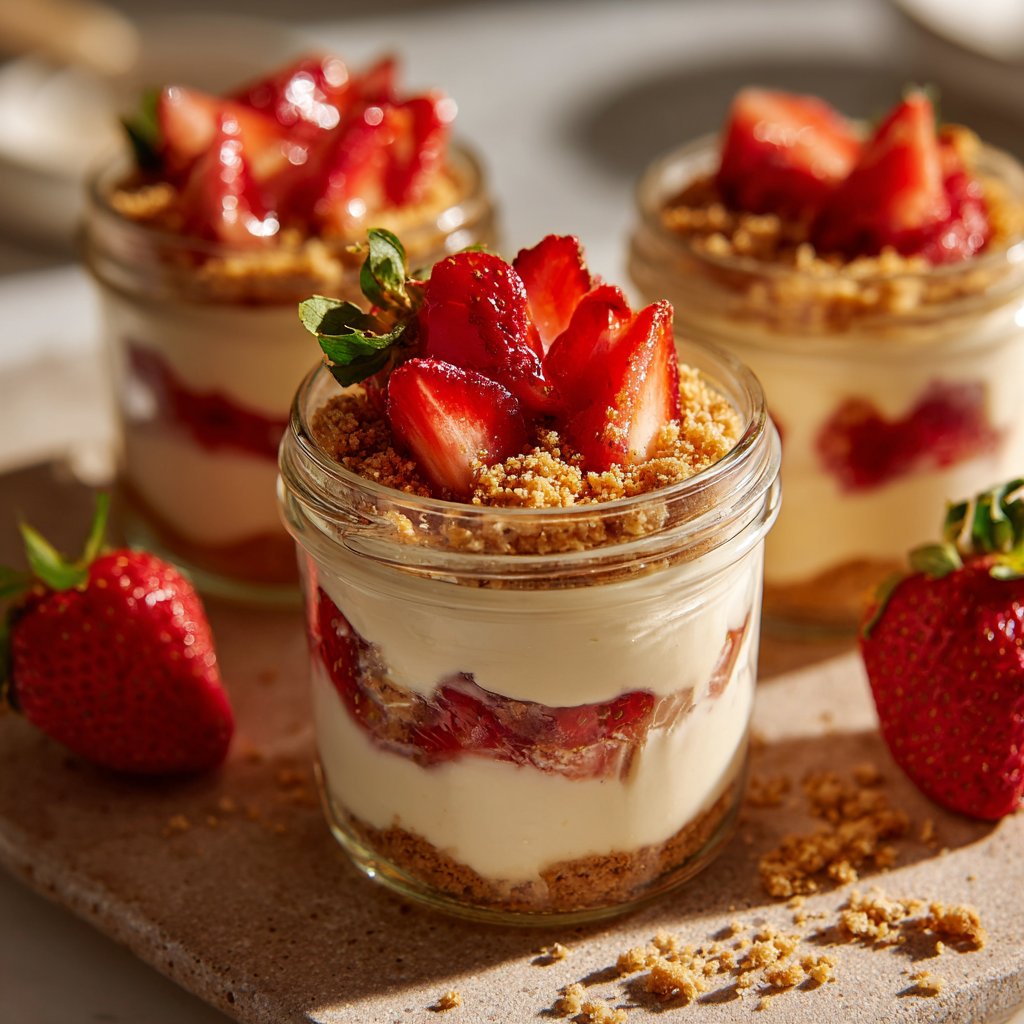 No Bake Strawberry Cheesecake Jars
