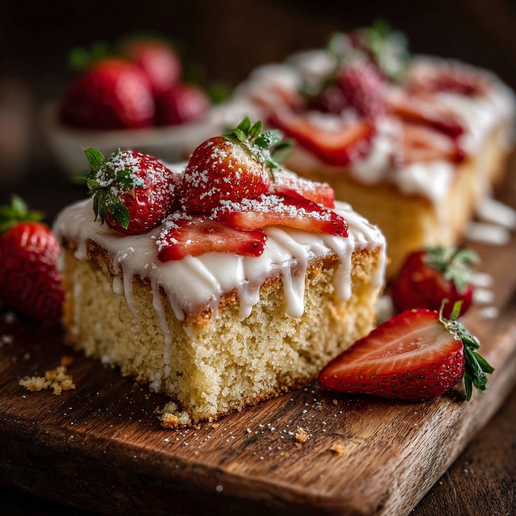Moist Vanilla Strawberry Sheet Cake