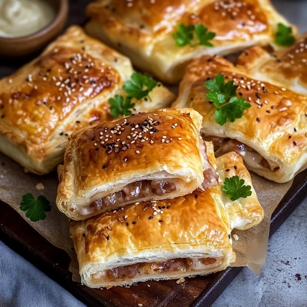 Blätterteigkissen gefüllt mit Schinken und Käse