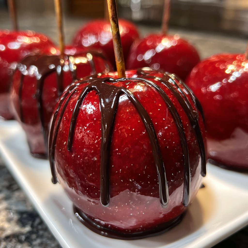Homemade Candy Apples With Chocolate Drizzle
